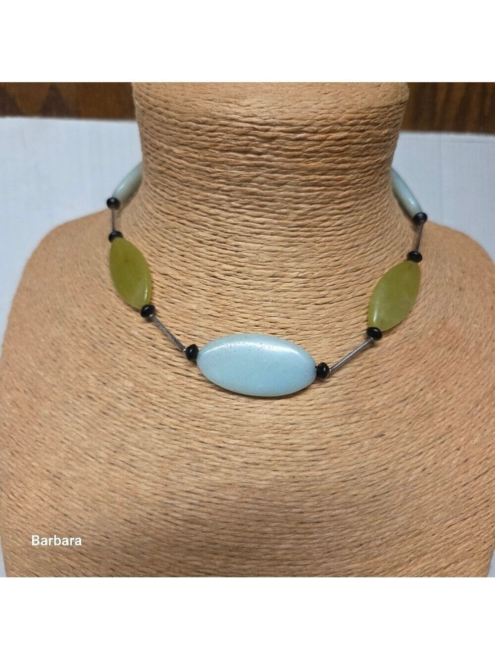 Vintage HR 925 Sterling Silver with Green and Blue Chalcedony Stone Necklace